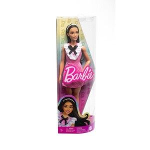 Barbie Fashionistas Doll 209 Black Hair Wearing a Pink Plaid Dress New In A Box